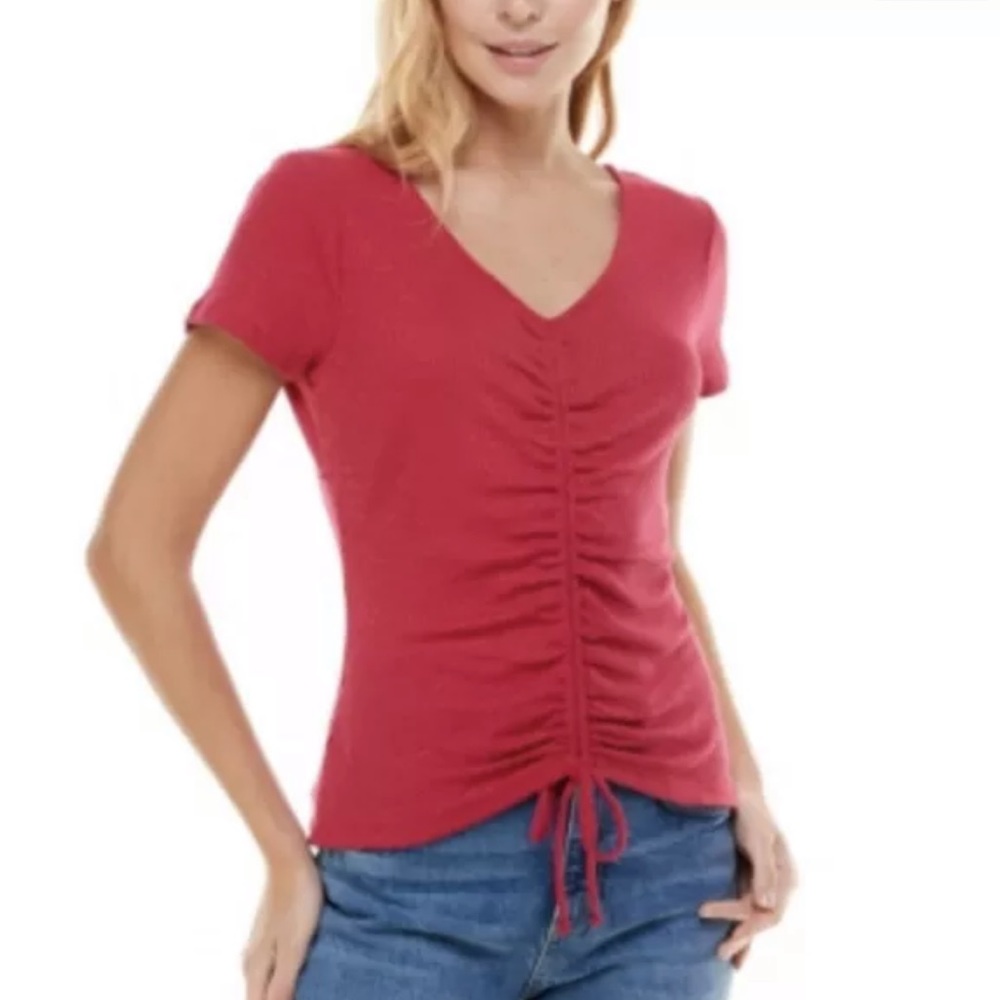 NWT Ultra Flirt Ruched Front Short Sleeve Top Size L